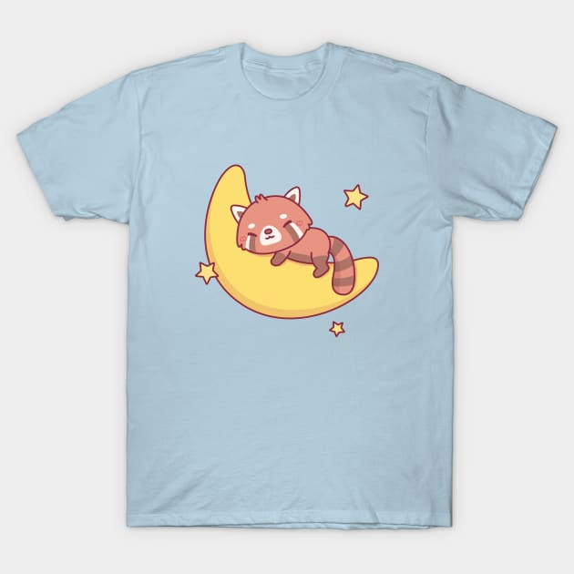 Cute Red Panda Sleeping On The Moon T-Shirt by rustydoodle